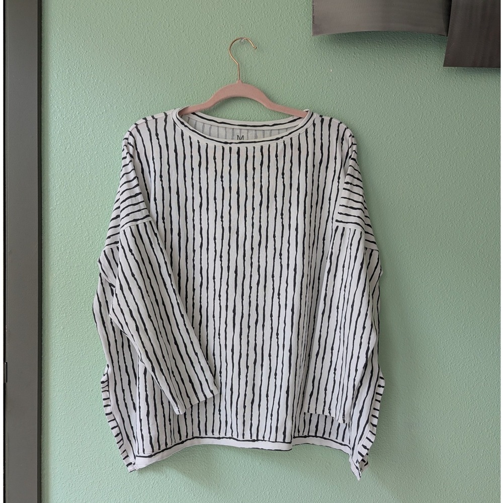 M x MATTHILDUR Icelandic Design Striped Lagenlook Boxy Top Black‎ White M/L Peru